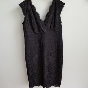Tadashi Shoji Petite black lace midi dress 14P